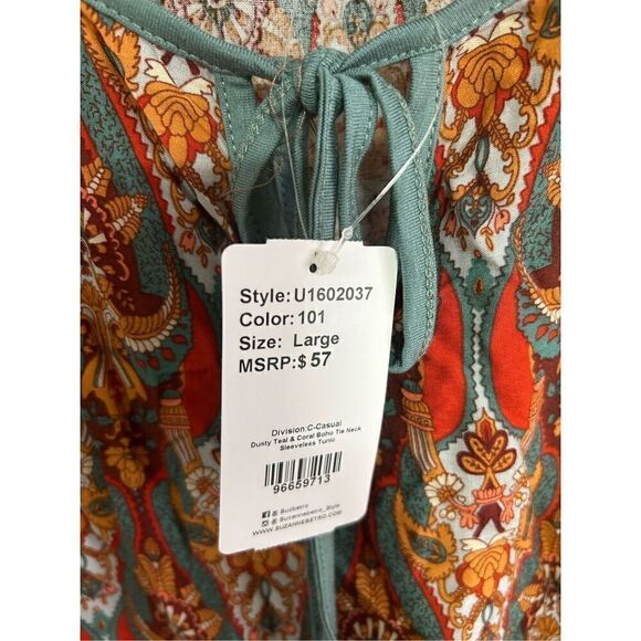 Weekend by Susanne Betro Size Large (L) BOHO Tank NWT Orange and Teal - Picture 4 of 5
